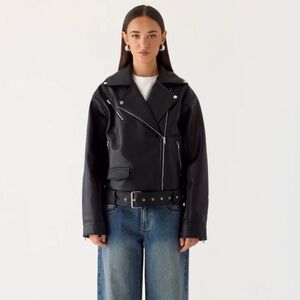 NWT Peppermayo Black Leather Biker Jacket Oversized